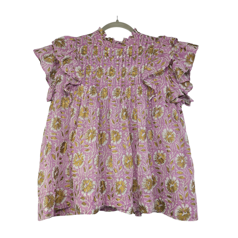 Oliphant Women's Pintuck Ruffle Blouse Top Haveli Rose Size Large